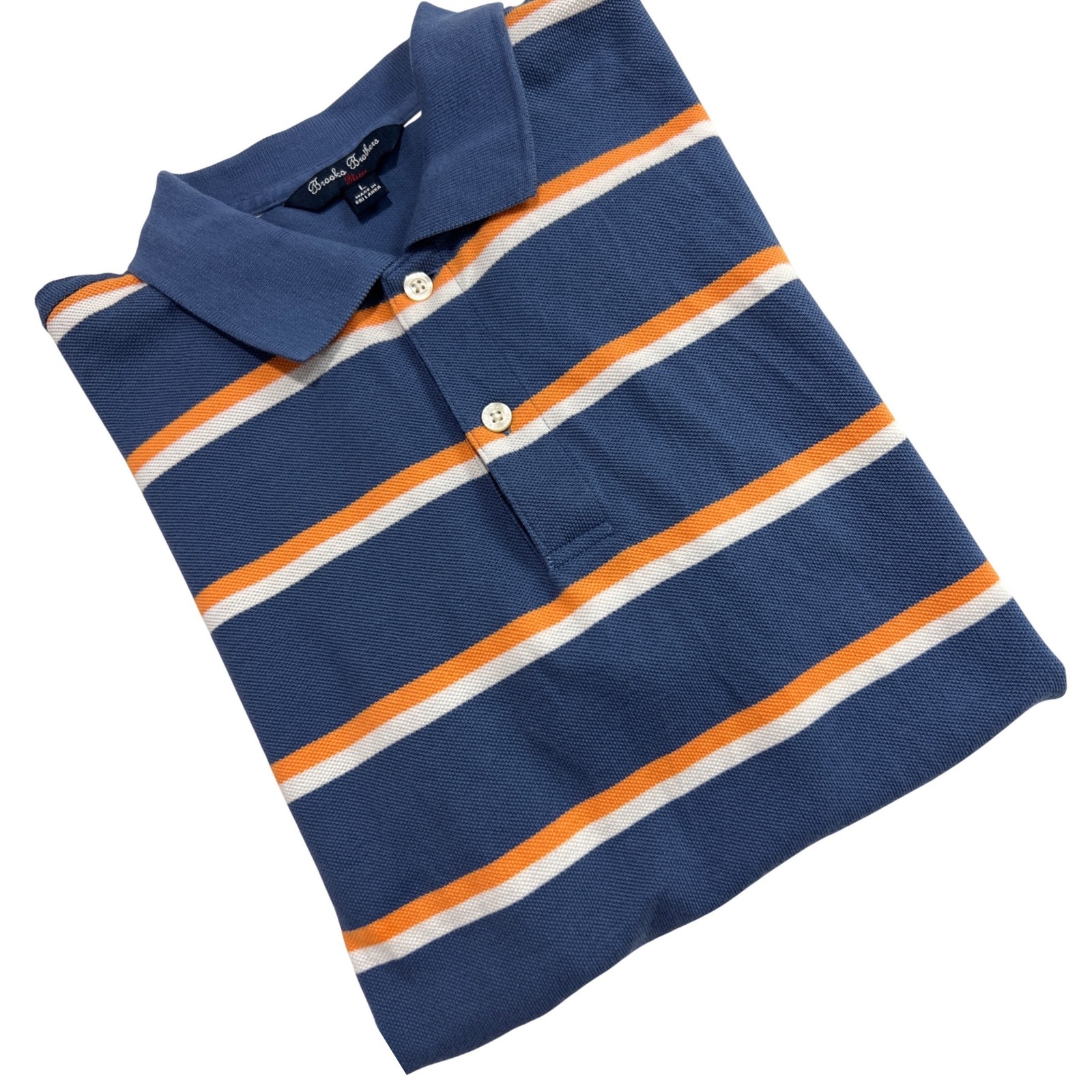Brooks Brothers Polo Shirt Kids Large Blue Striped Short Sleeve Preppy Cotton C6